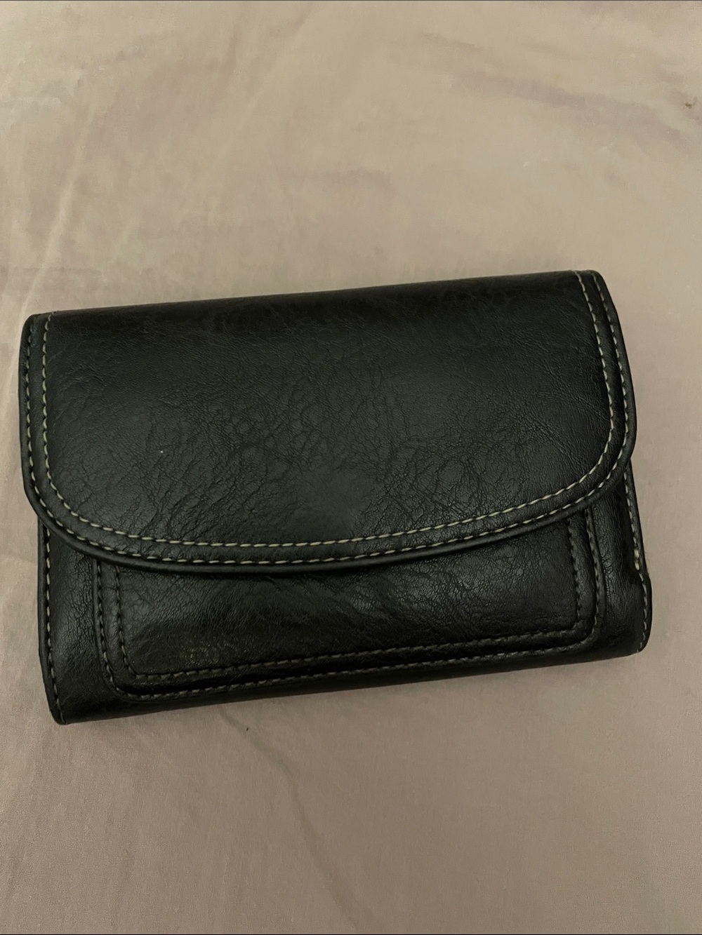 Relic Black Faux Leather Tri-Fold Wallet with Contrast Stitching